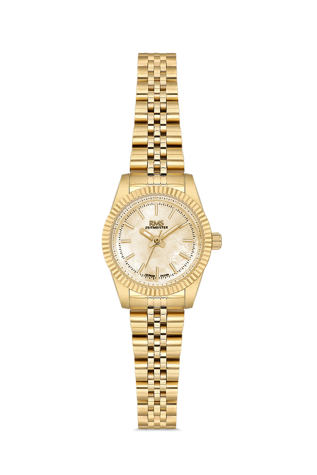 RMS Zeitmeister AG2117.25 women's watch with gold mother-of-pearl dial, gold-tone case and stainless steel bracelet – front view
