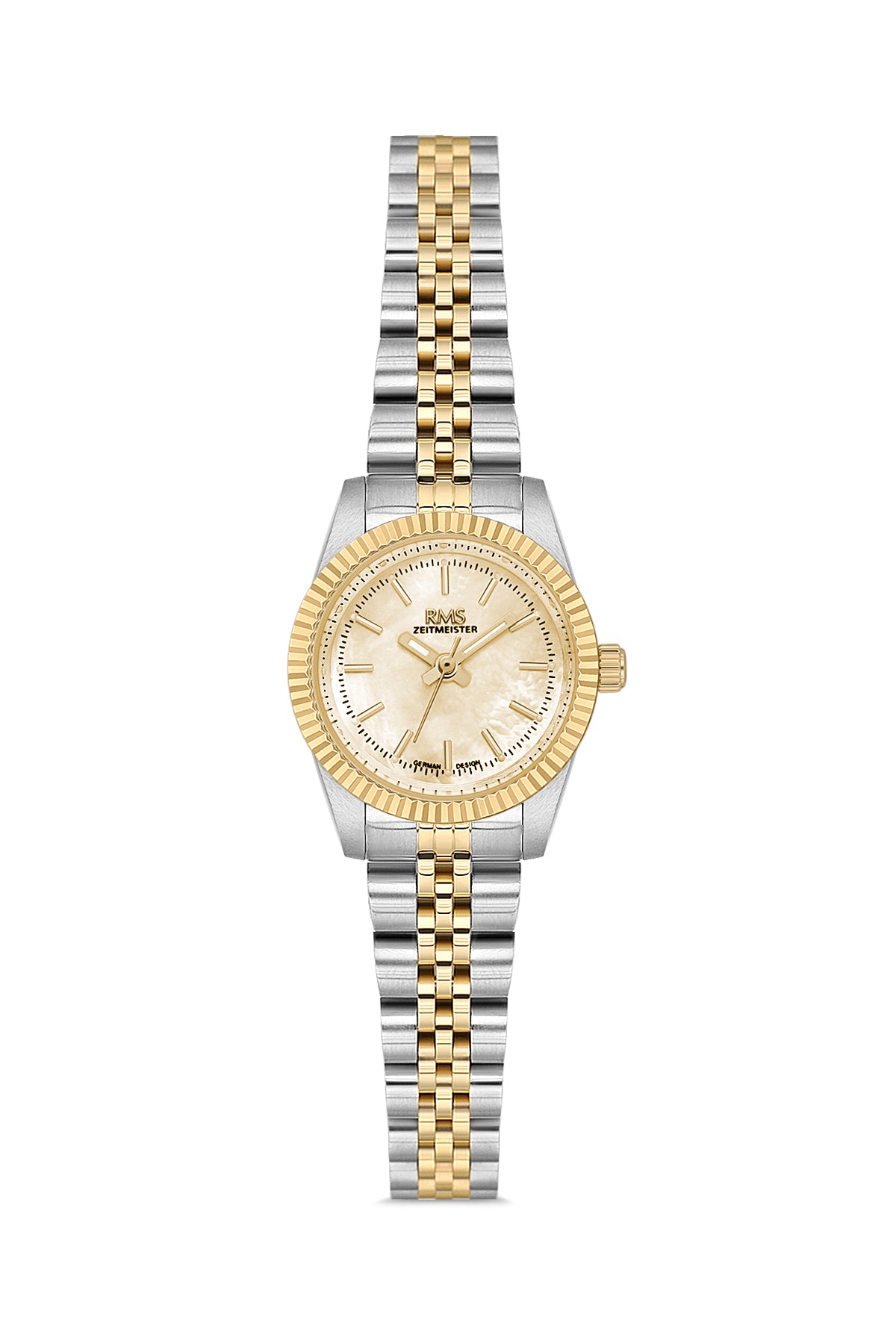 RMS Zeitmeister AG2117.45 women's watch with gold mother-of-pearl dial, two-tone case and stainless steel bracelet – front view