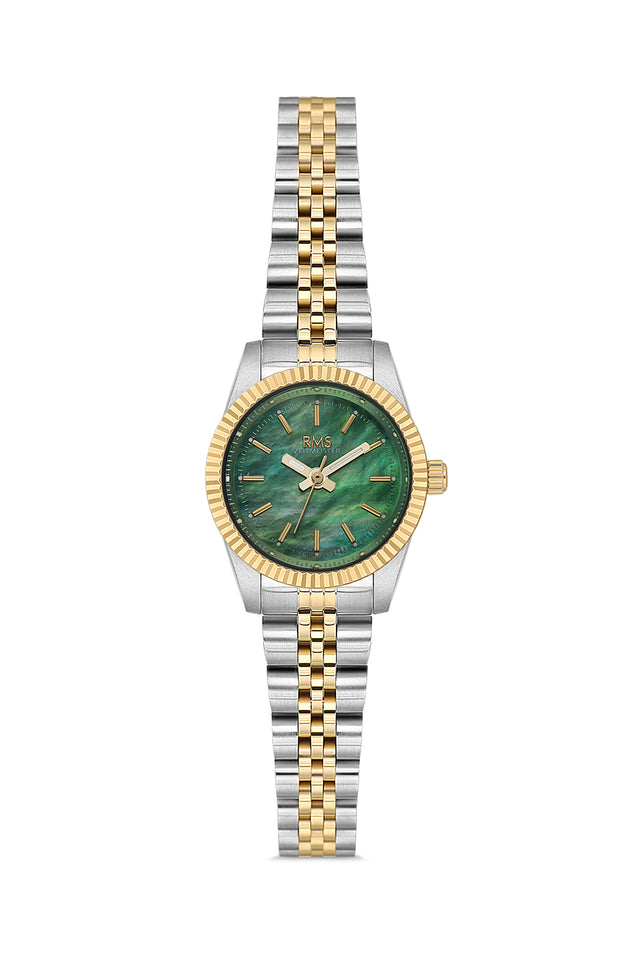 RMS Zeitmeister AG2117.49 women's watch with green mother-of-pearl dial, two-tone case and stainless steel bracelet – front view