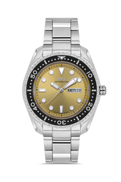 RMS Zeitmeister AG2133.17 men's watch with champagne dial, silver-tone case and stainless steel bracelet – front view