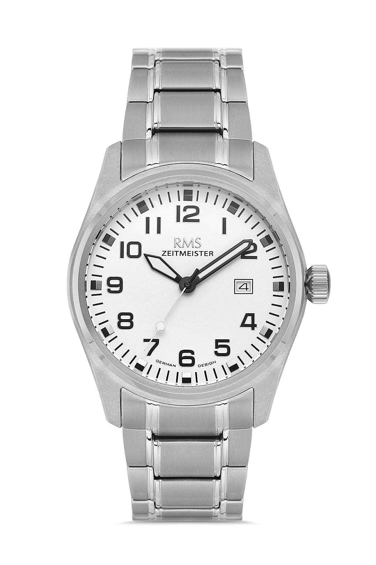 RMS Zeitmeister AG2141.10 men's watch with white dial, titanium case and titanium bracelet – front view