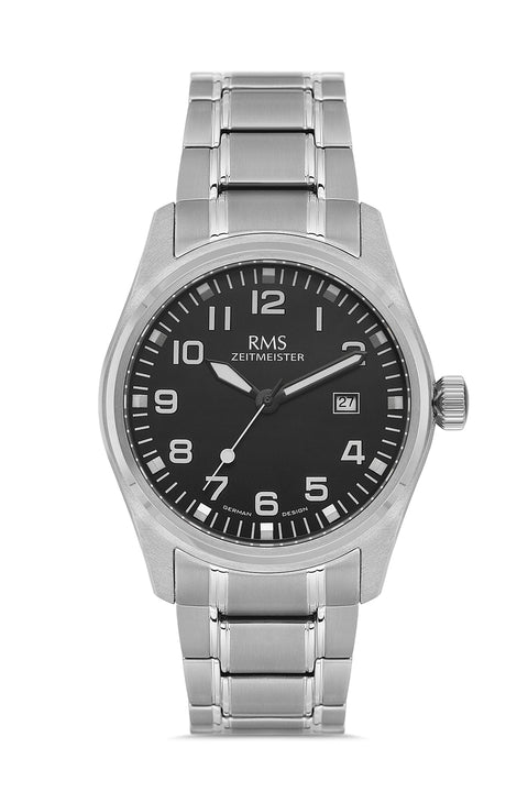 RMS Zeitmeister AG2141.12 men's watch with black dial, titanium case and titanium bracelet – front view