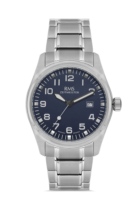 RMS Zeitmeister AG2141.13 men's watch with blue dial, titanium case and titanium bracelet – front view