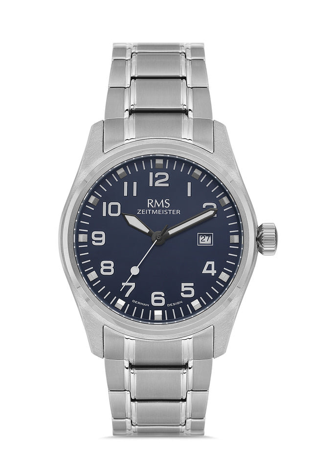 RMS Zeitmeister AG2141.13 men's watch with blue dial, titanium case and titanium bracelet – front view