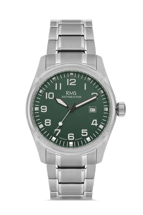 RMS Zeitmeister AG2141.19 men's watch with green dial, titanium case and titanium bracelet – front view