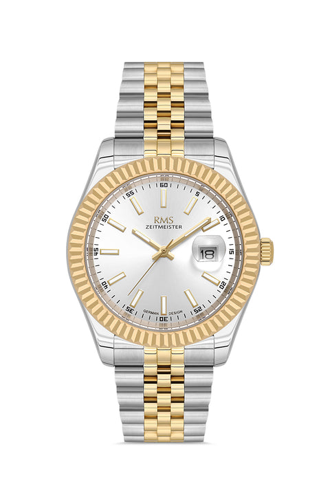 RMS Zeitmeister AG2147.40 men's watch with silver dial, two-tone case and stainless steel bracelet – front view