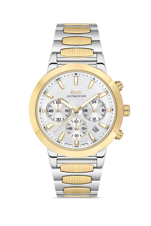 RMS Zeitmeister AG2150.40 men's chronograph watch with silver dial, two-tone case and stainless steel bracelet – front view