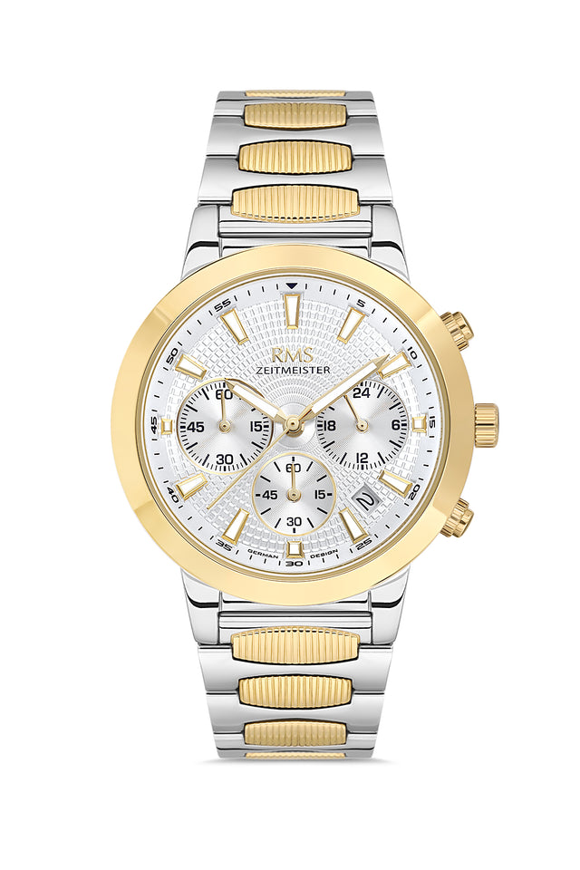 RMS Zeitmeister AG2150.40 men's chronograph watch with silver dial, two-tone case and stainless steel bracelet – front view