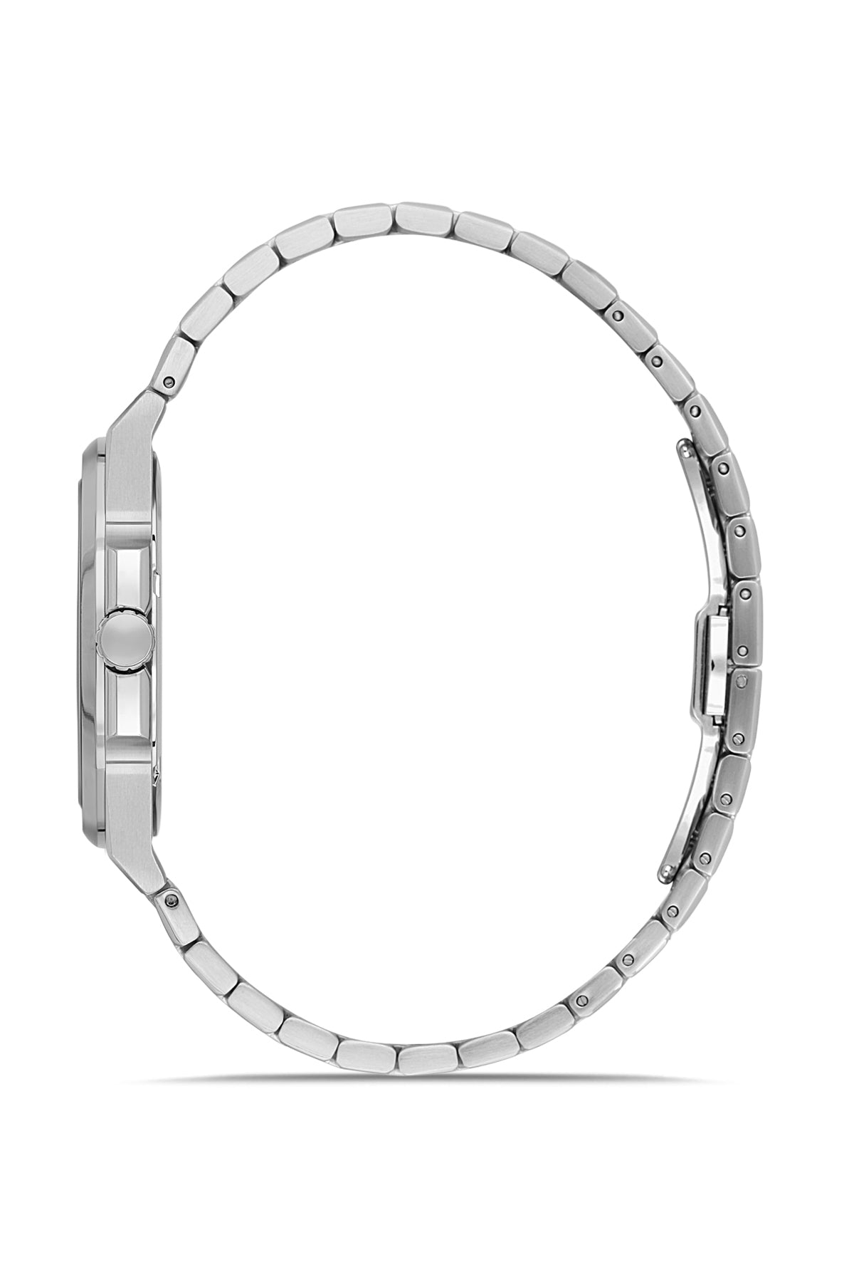 RMS Zeitmeister AG2156.12 men's watch with black dial, silver-tone case and stainless steel bracelet – side view