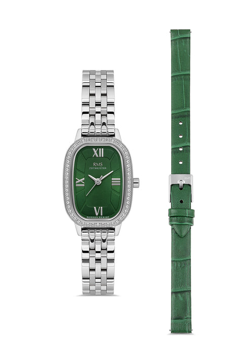 RMS Zeitmeister AG2158.19 women's watch with green dial, silver-tone case and stainless steel bracelet – front view
