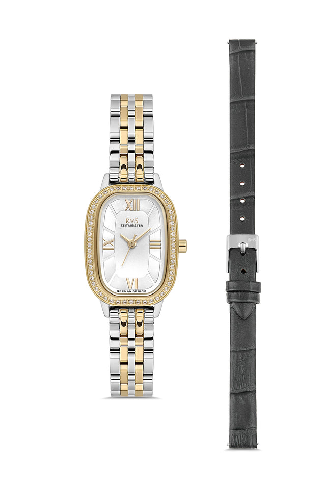 RMS Zeitmeister AG2158.40 women's watch with white dial, two-tone case and stainless steel bracelet – front view