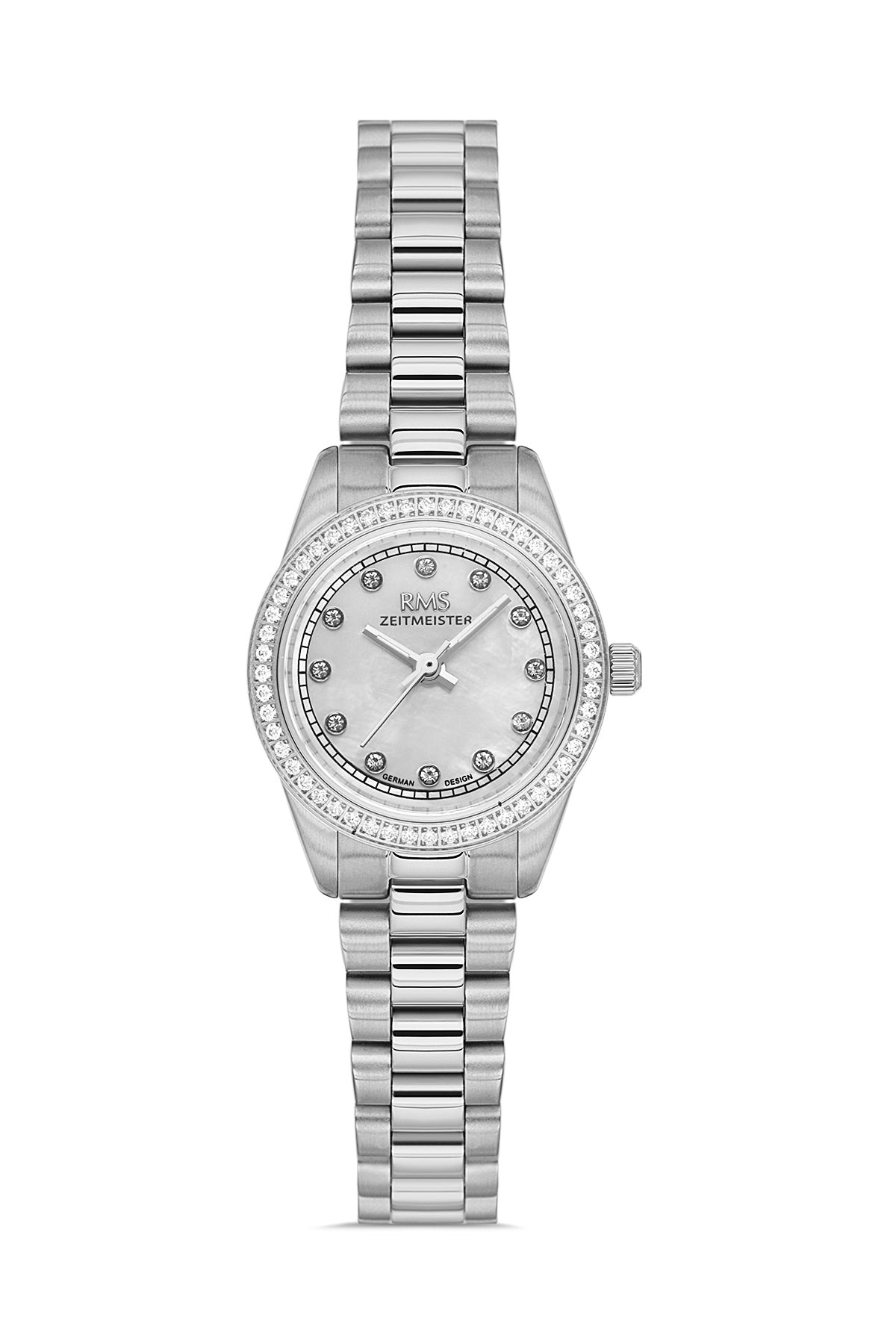 RMS Zeitmeister AG2163.10 women's watch with white mother-of-pearl dial, silver-tone case and stainless steel bracelet – front view