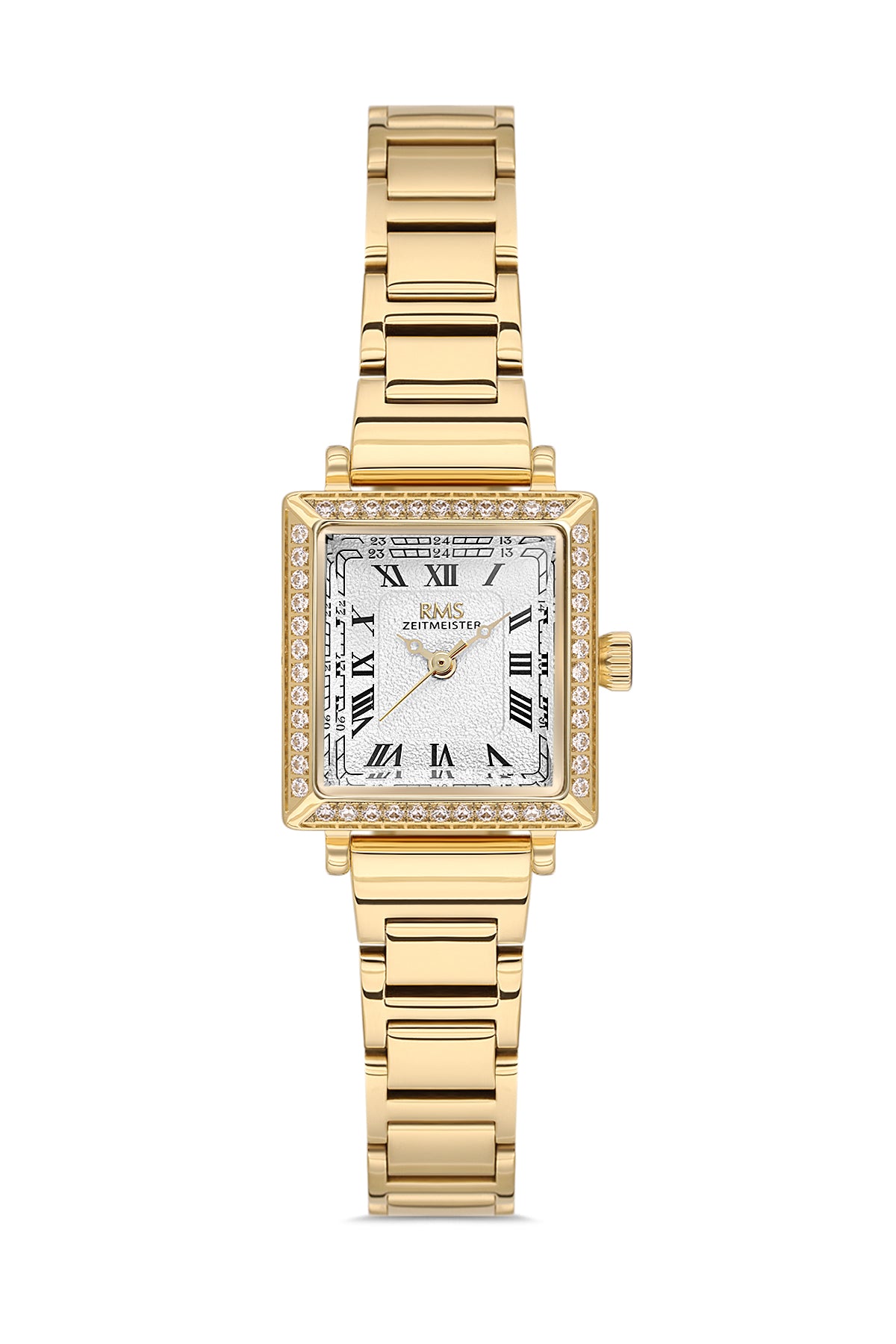 RMS Zeitmeister AG2167.20 women's watch with white dial, gold-tone case and stainless steel bracelet – front view