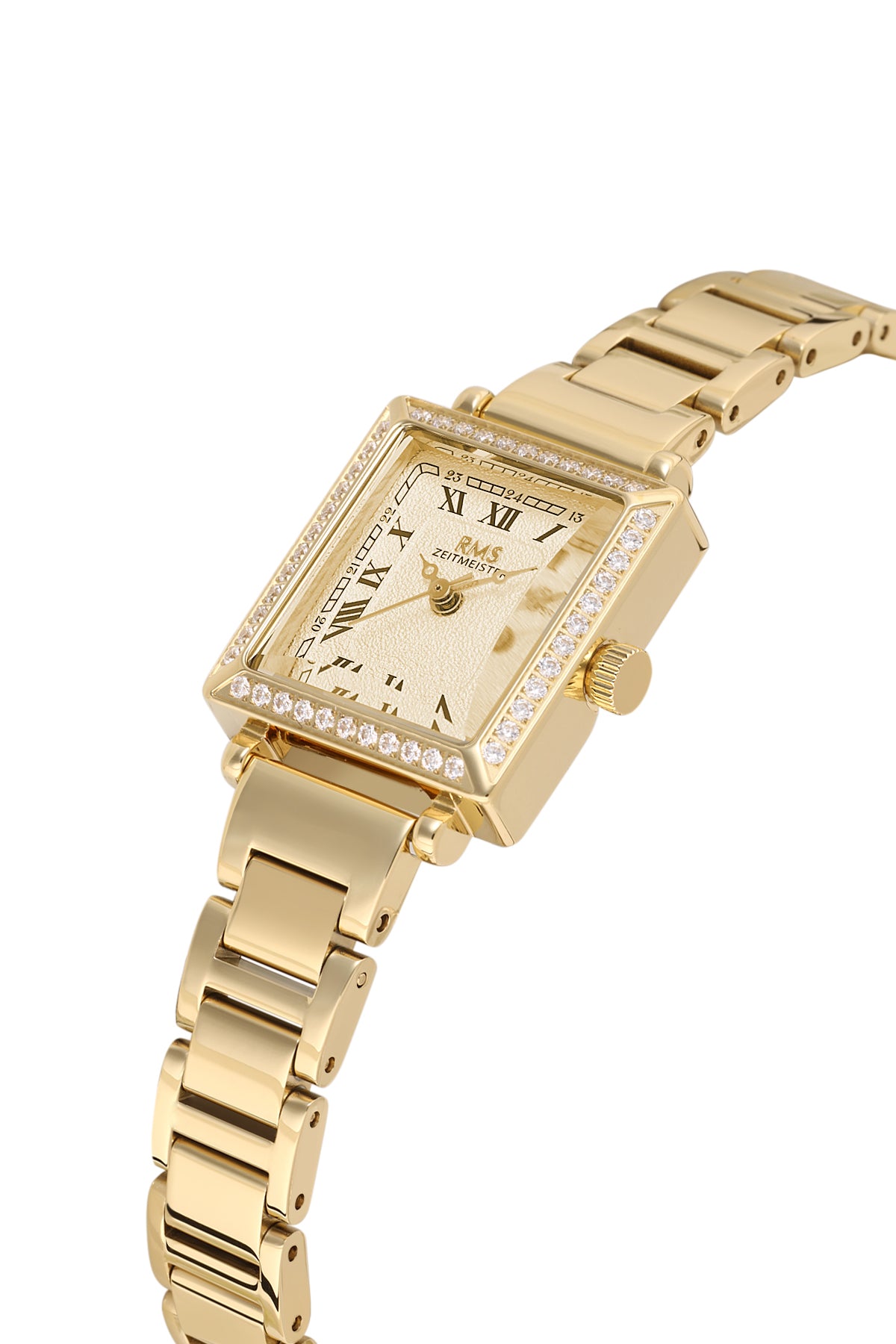 RMS Zeitmeister AG2167.25 women's watch with champagne dial, gold-tone case and stainless steel bracelet – angled view