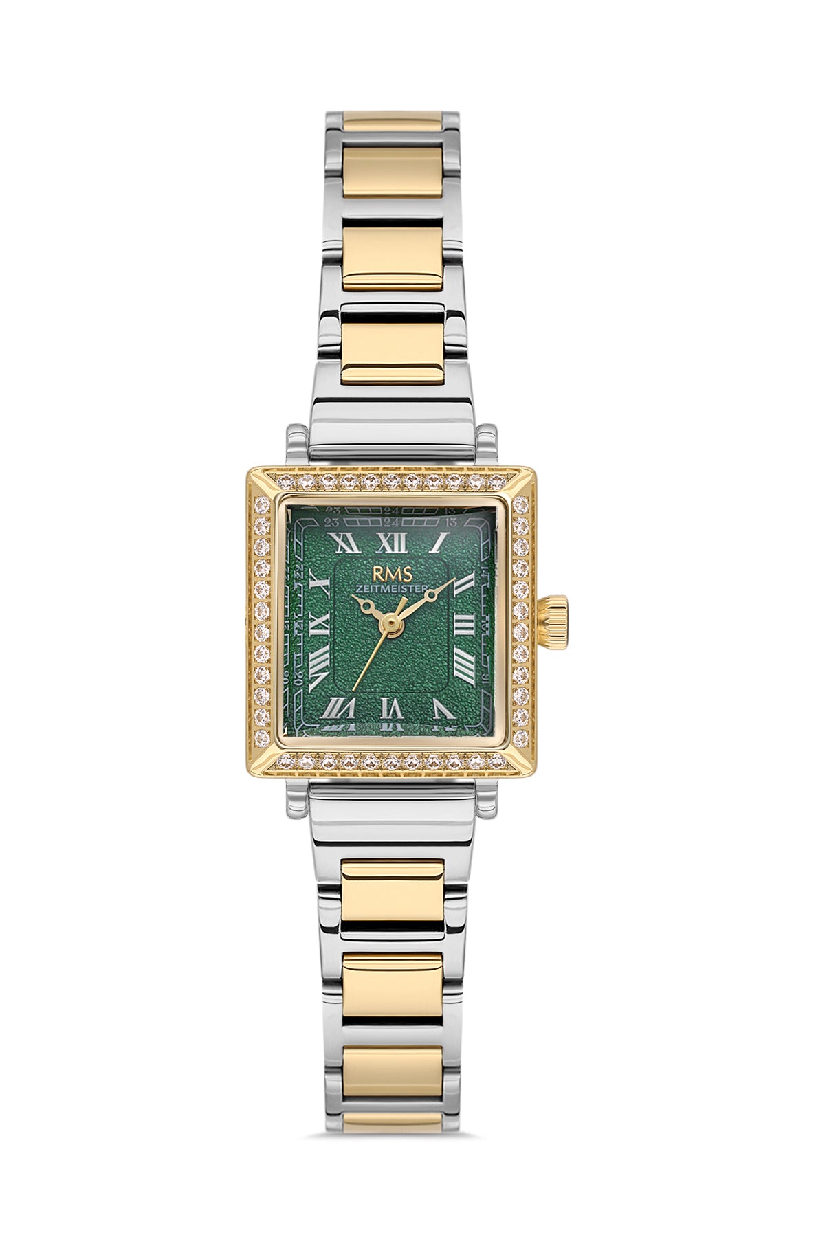 RMS Zeitmeister AG2167.49 women's watch with green dial, two-tone case and stainless steel bracelet – front view