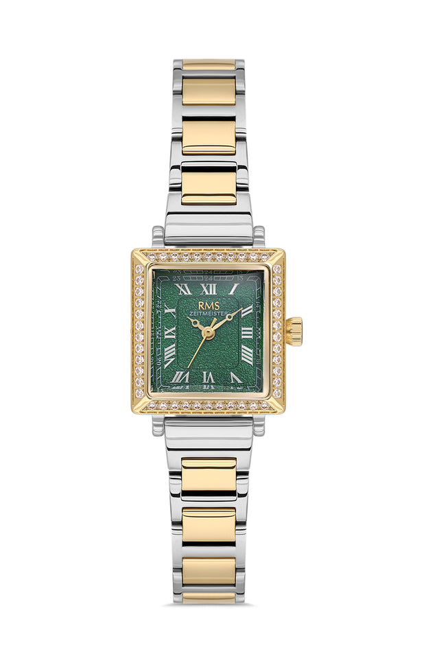 RMS Zeitmeister AG2167.49 women's watch with green dial, two-tone case and stainless steel bracelet – front view