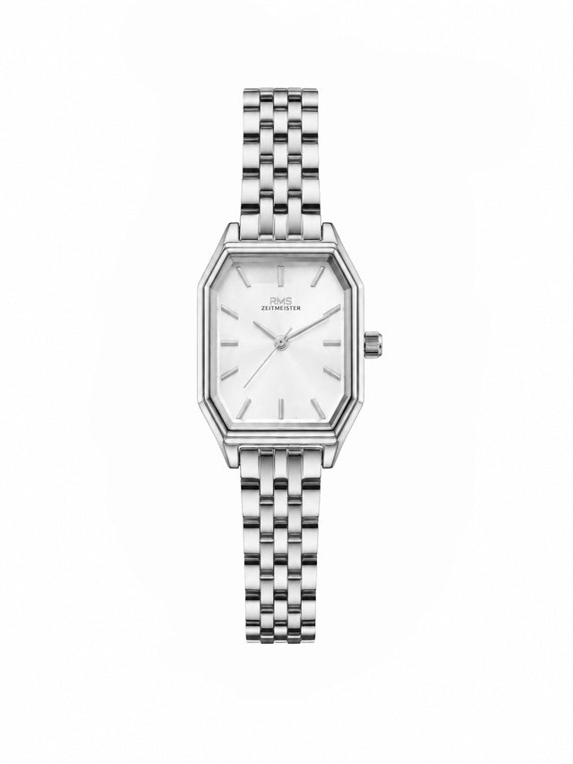 RMS Zeitmeister AG2170.10 women's watch with white dial, silver-tone case and stainless steel bracelet – front view