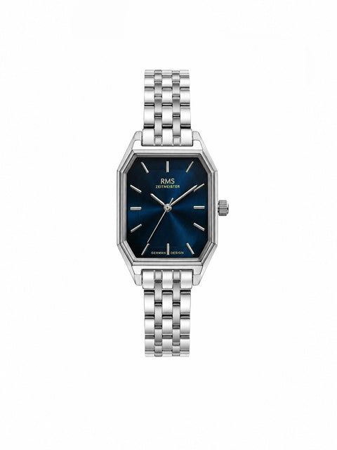 RMS Zeitmeister AG2170.13 women's watch with blue dial, silver-tone case and stainless steel bracelet – front view