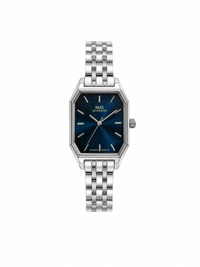 RMS Zeitmeister AG2170.13 women's watch with blue dial, silver-tone case and stainless steel bracelet – front view