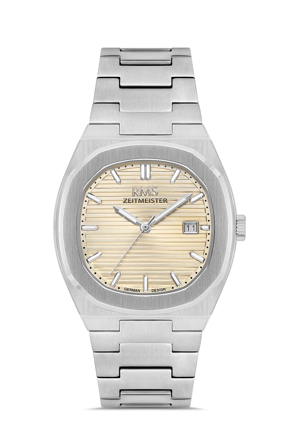 RMS Zeitmeister AG2172.17 men's watch with champagne dial, silver-tone case and stainless steel bracelet – front view