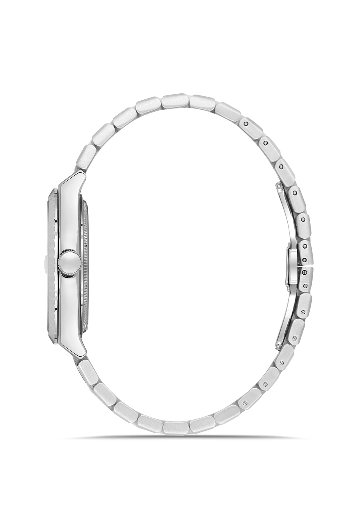 RMS Zeitmeister AG2173.12 men's watch with black dial, silver-tone case and stainless steel bracelet – side view