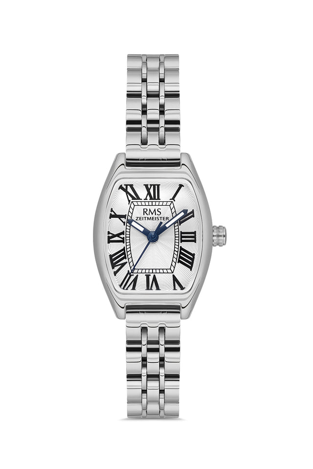 RMS Zeitmeister AG2177.10 women's watch with white dial, silver-tone case and stainless steel bracelet – front view