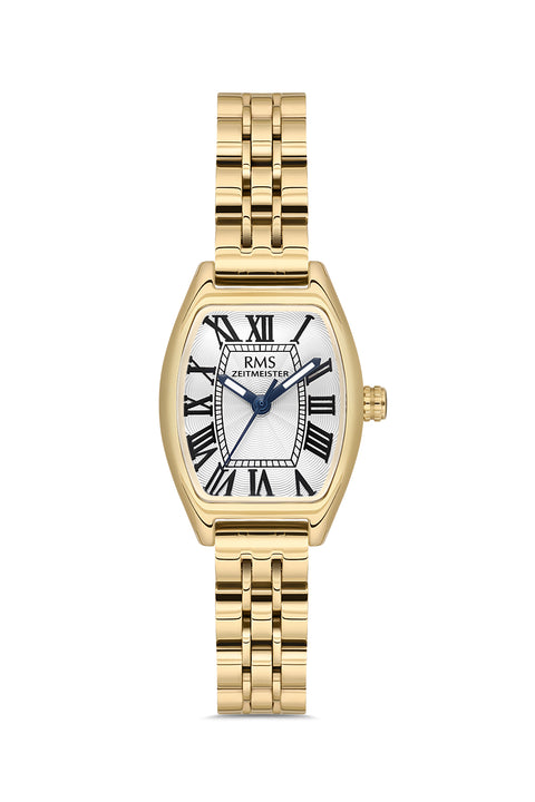 RMS Zeitmeister AG2177.20 women's watch with white dial, gold-tone case and stainless steel bracelet – front view