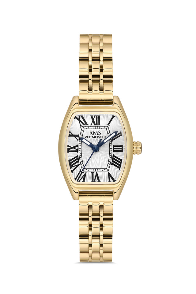 RMS Zeitmeister AG2177.20 women's watch with white dial, gold-tone case and stainless steel bracelet – front view