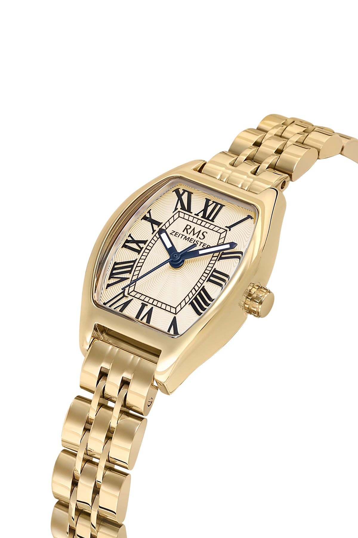 RMS Zeitmeister AG2177.25 women's watch with champagne dial, gold-tone case and stainless steel bracelet – angled view