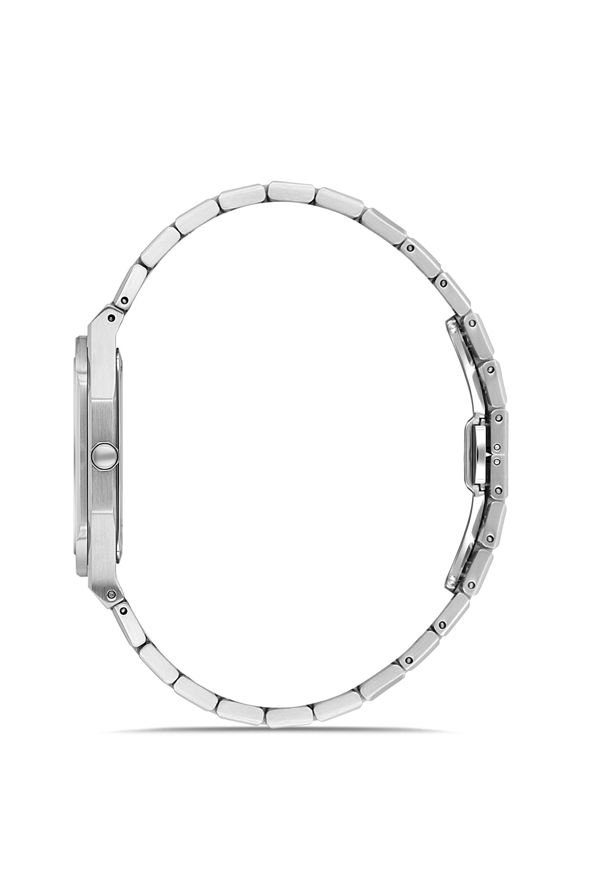RMS Zeitmeister AG2181.113 men's watch with burgundy dial, silver-tone case and stainless steel bracelet – side view