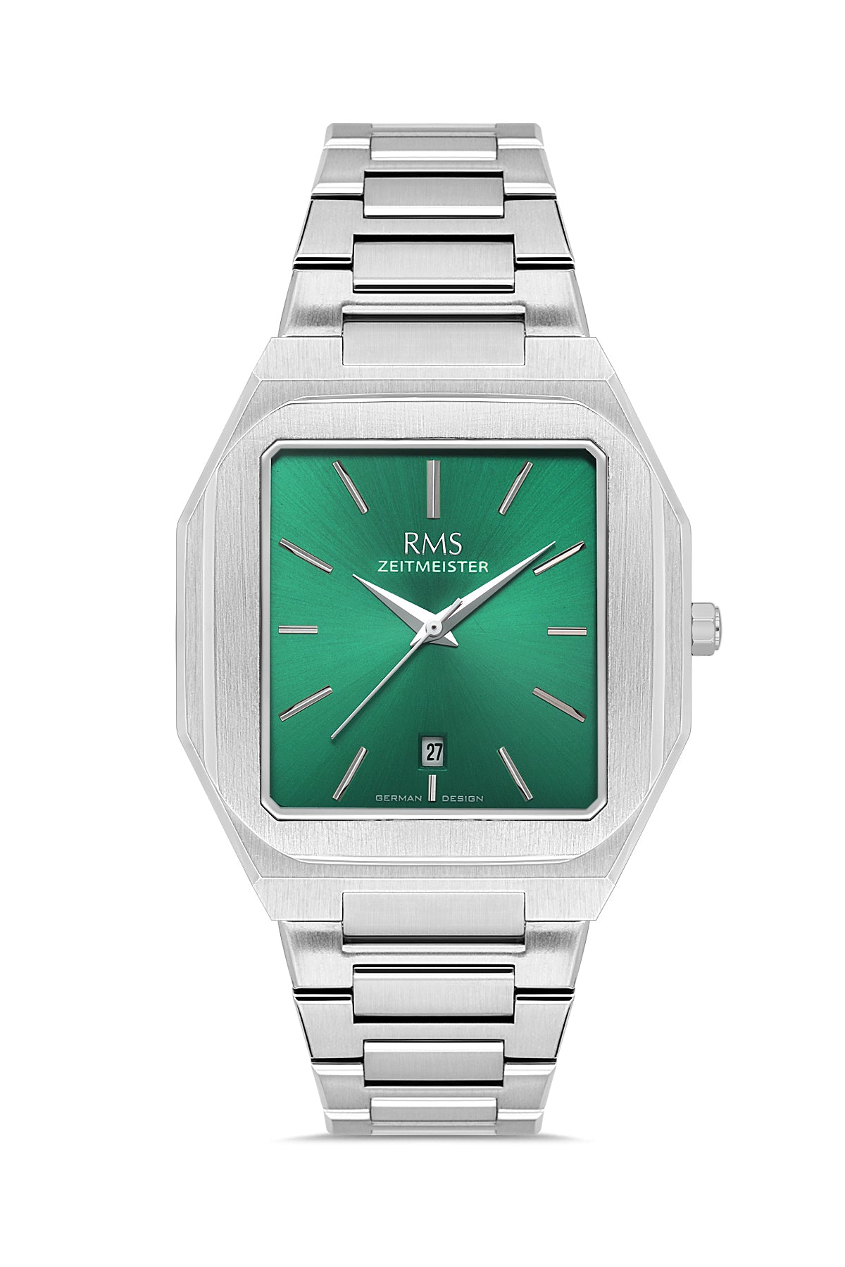 RMS Zeitmeister AG2181.19 men's watch with green dial, silver-tone case and stainless steel bracelet – front view