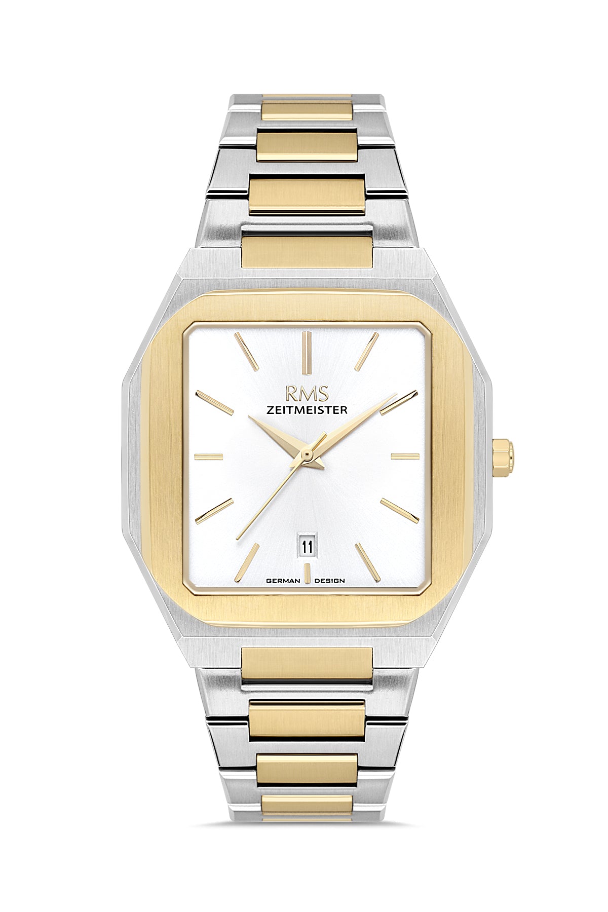 RMS Zeitmeister AG2181.40 men's watch with white dial, two-tone case and stainless steel bracelet – front view