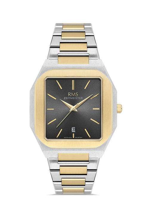 RMS Zeitmeister AG2181.42 men's watch with black dial, two-tone case and stainless steel bracelet – front view