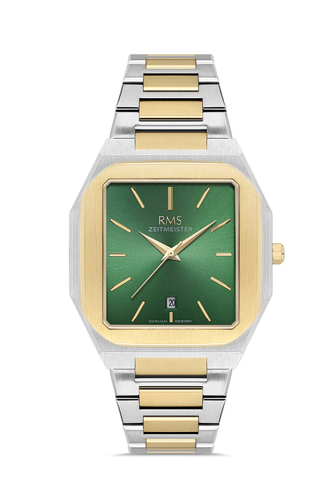 RMS Zeitmeister AG2181.49 men's watch with green dial, two-tone case and stainless steel bracelet – front view