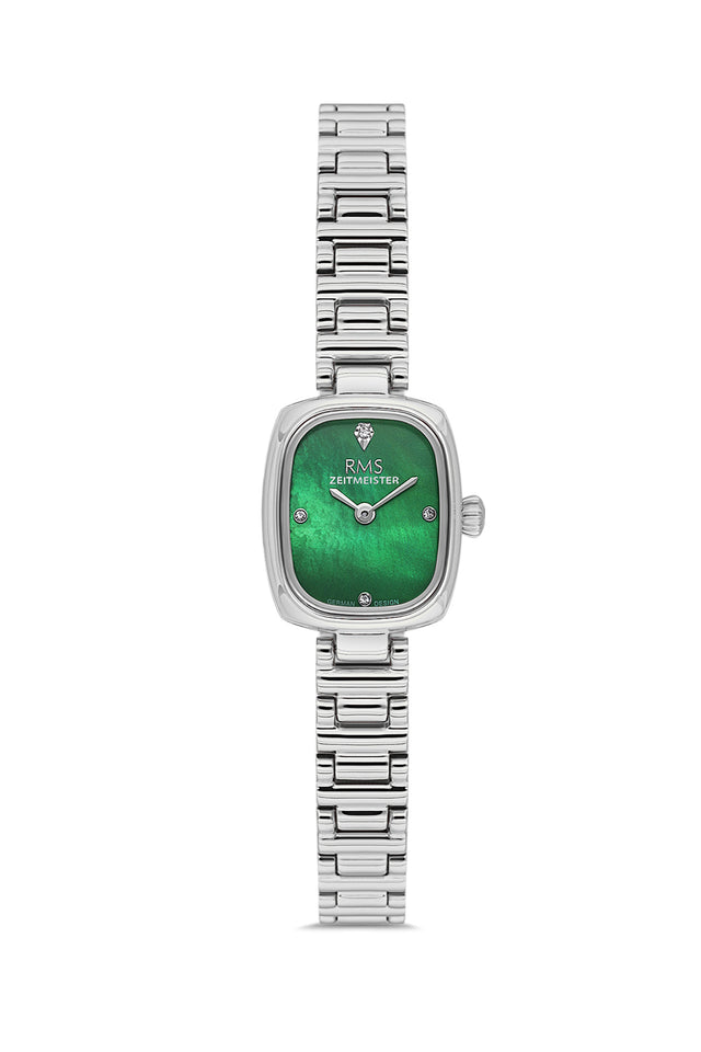 RMS Zeitmeister AG2189.19 women's watch with green mother-of-pearl dial, silver-tone case and stainless steel bracelet – front view