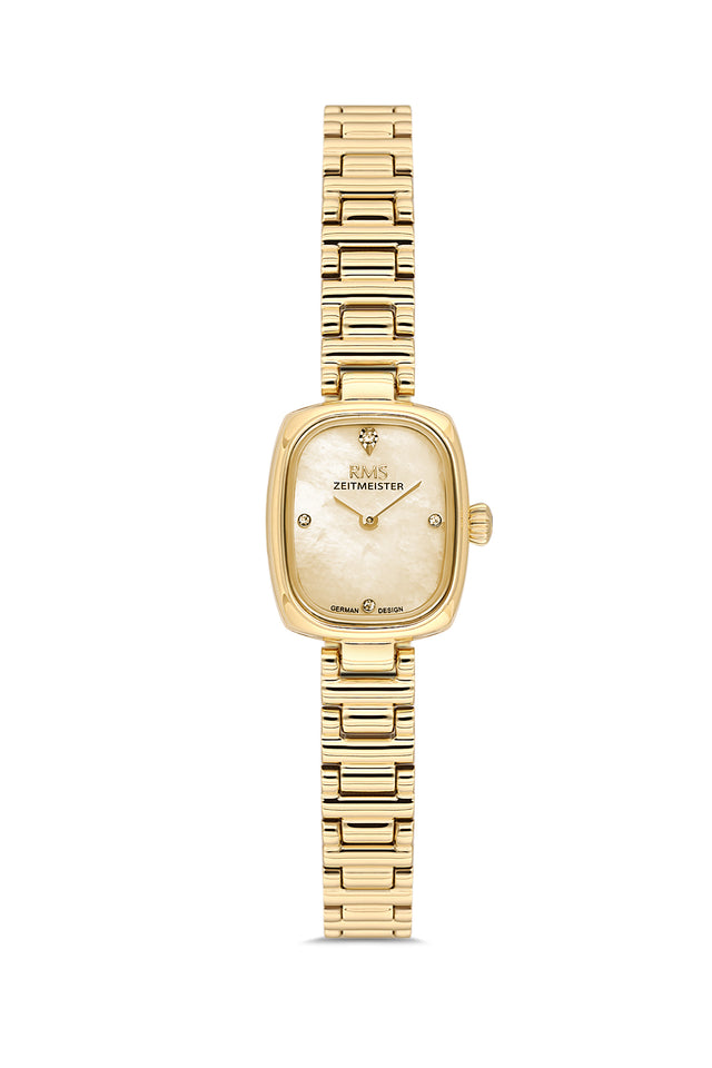 RMS Zeitmeister AG2189.25 women's watch with gold mother-of-pearl dial, gold-tone case and stainless steel bracelet – front view
