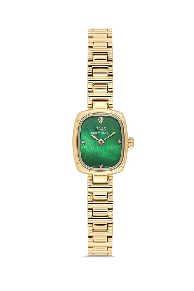 RMS Zeitmeister AG2189.29 women's watch with green mother-of-pearl dial, gold-tone case and stainless steel bracelet – front view