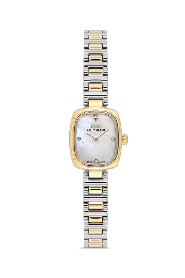 RMS Zeitmeister AG2189.40 women's watch with white mother-of-pearl dial, two-tone case and stainless steel bracelet – front view