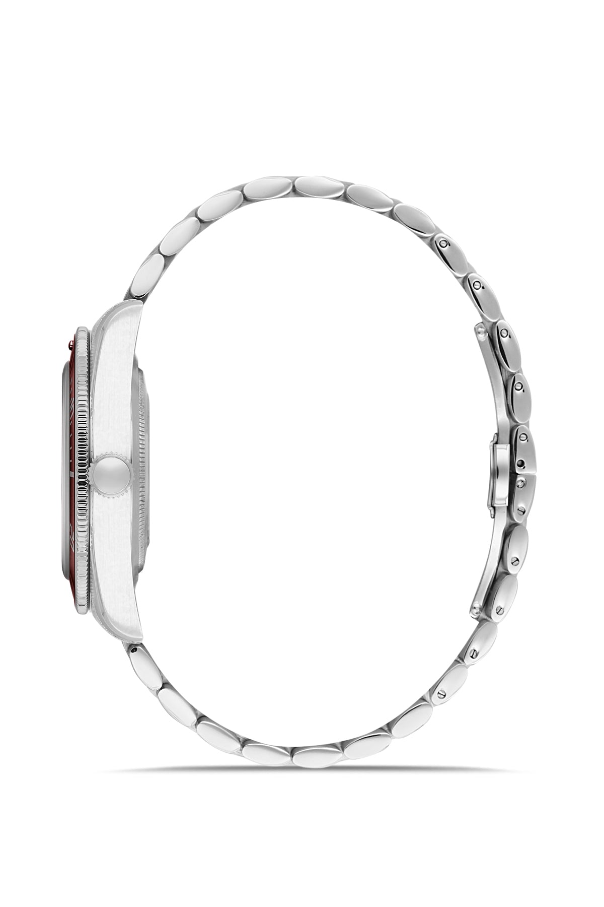 RMS Zeitmeister AG2192.113 men's watch with burgundy dial, silver-tone case and stainless steel bracelet – side view