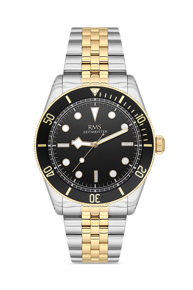 RMS Zeitmeister AG2192.42 men's watch with black dial, two-tone case and stainless steel bracelet – front view