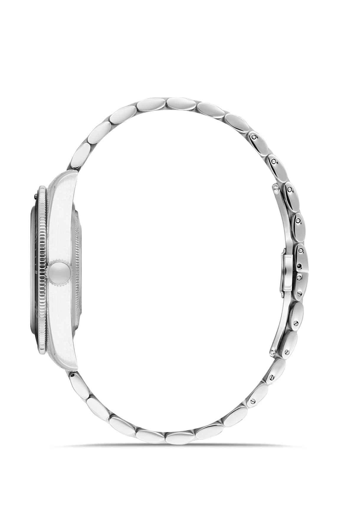 RMS Zeitmeister AG2192.92 men's watch with black dial, silver-tone case and stainless steel bracelet – side view