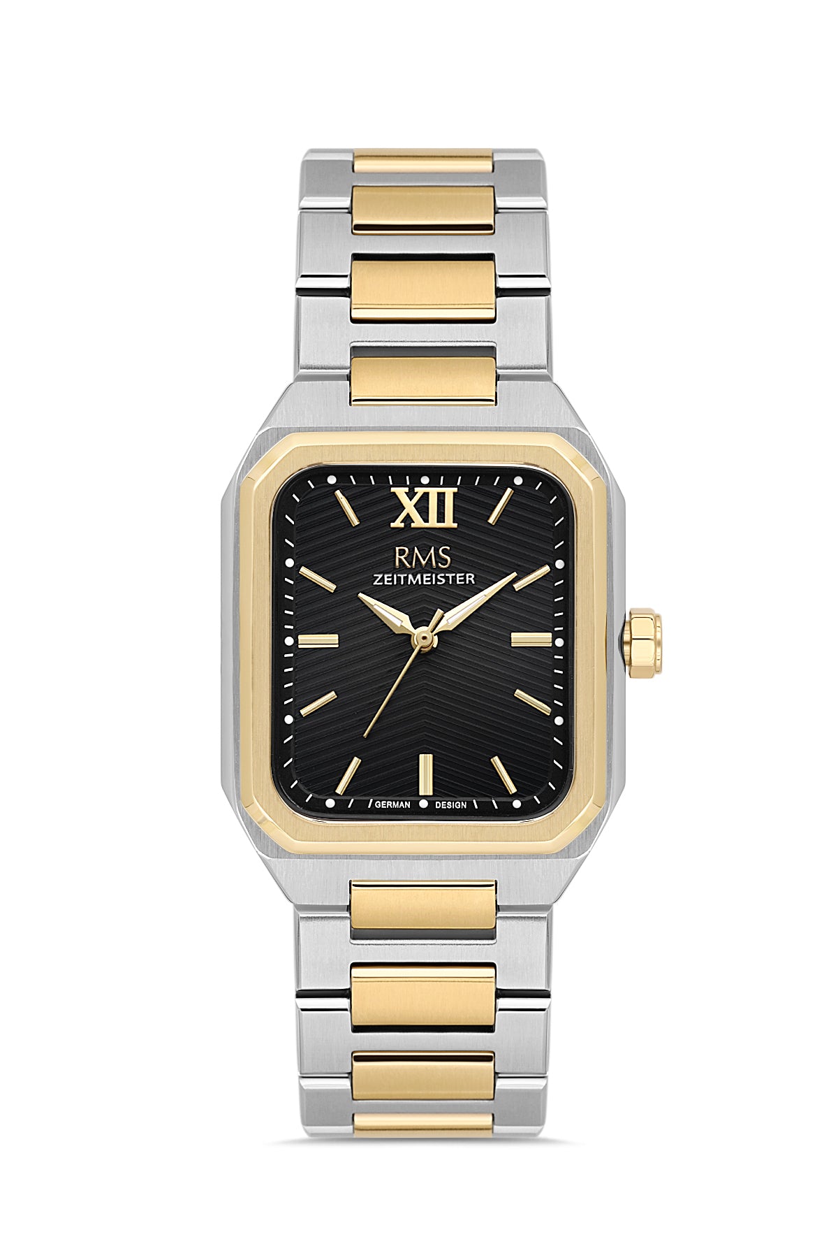 RMS Zeitmeister AG2204.42 men's watch with black dial, two-tone case and stainless steel bracelet – front view