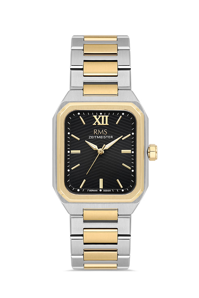 RMS Zeitmeister AG2204.42 men's watch with black dial, two-tone case and stainless steel bracelet – front view