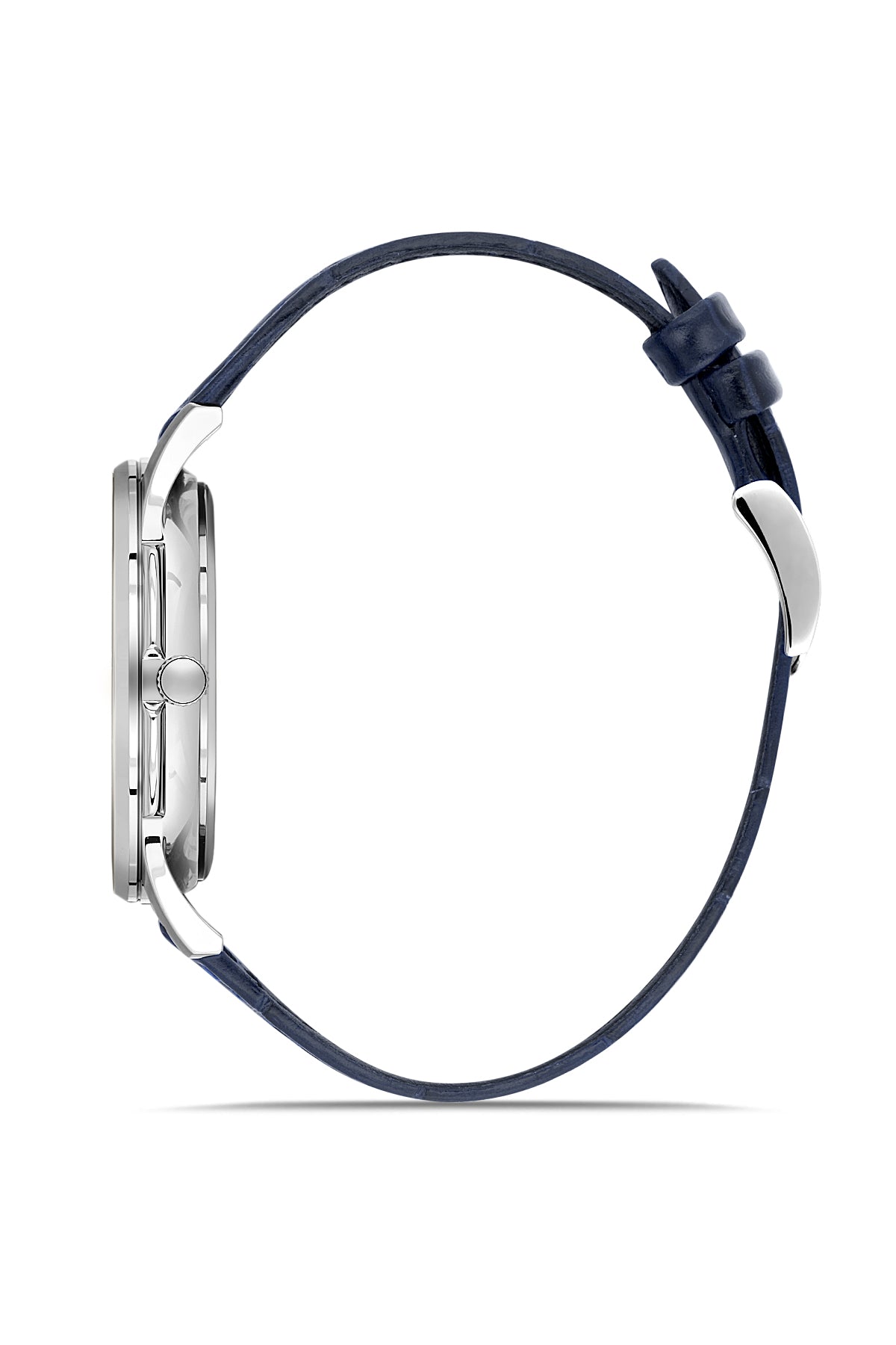 RMS Zeitmeister AG2215.103 men's watch with blue dial, silver-tone case and blue genuine leather strap – side view