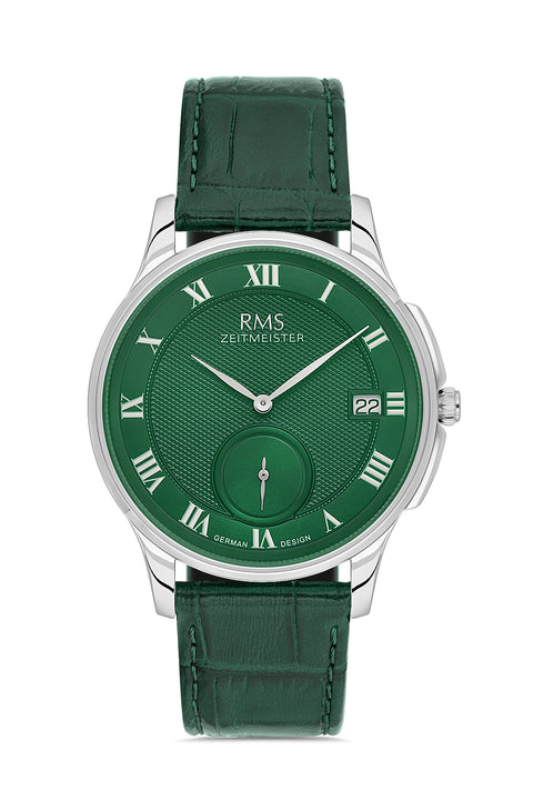 RMS Zeitmeister AG2215.189 men's watch with green dial, silver-tone case and green genuine leather strap – front view