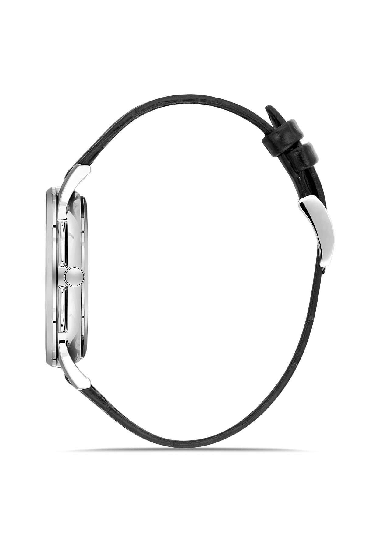 RMS Zeitmeister AG2215.92 men's watch with black dial, silver-tone case and black genuine leather strap – side view