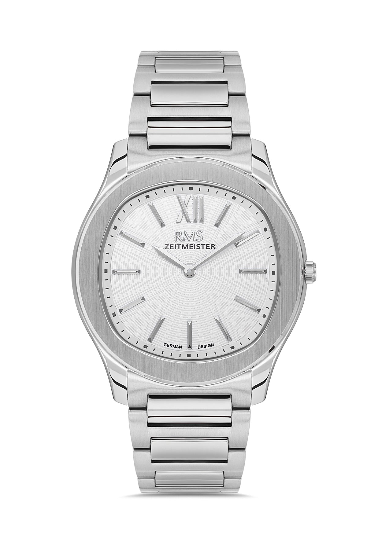 RMS Zeitmeister AG2218.10 men's watch with silver dial, silver-tone case and stainless steel bracelet – front view