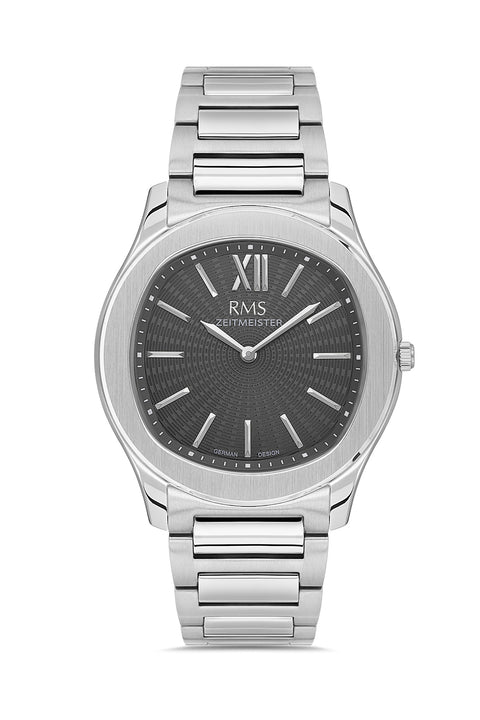 RMS Zeitmeister AG2218.115 men's watch with gray dial, silver-tone case and stainless steel bracelet – front view