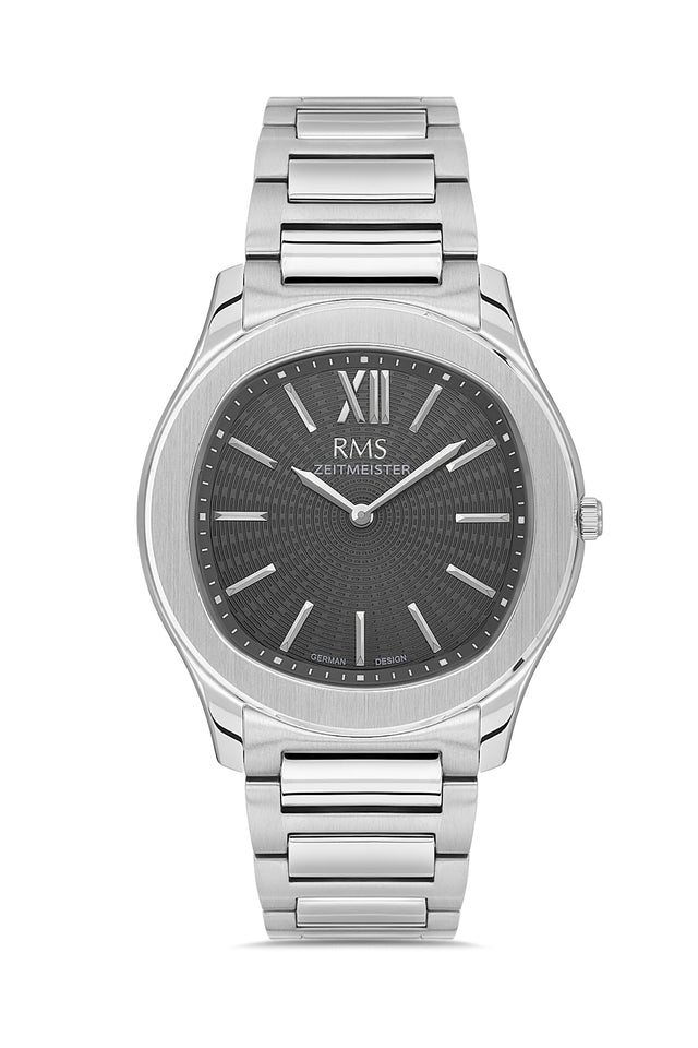 RMS Zeitmeister AG2218.115 men's watch with gray dial, silver-tone case and stainless steel bracelet – front view