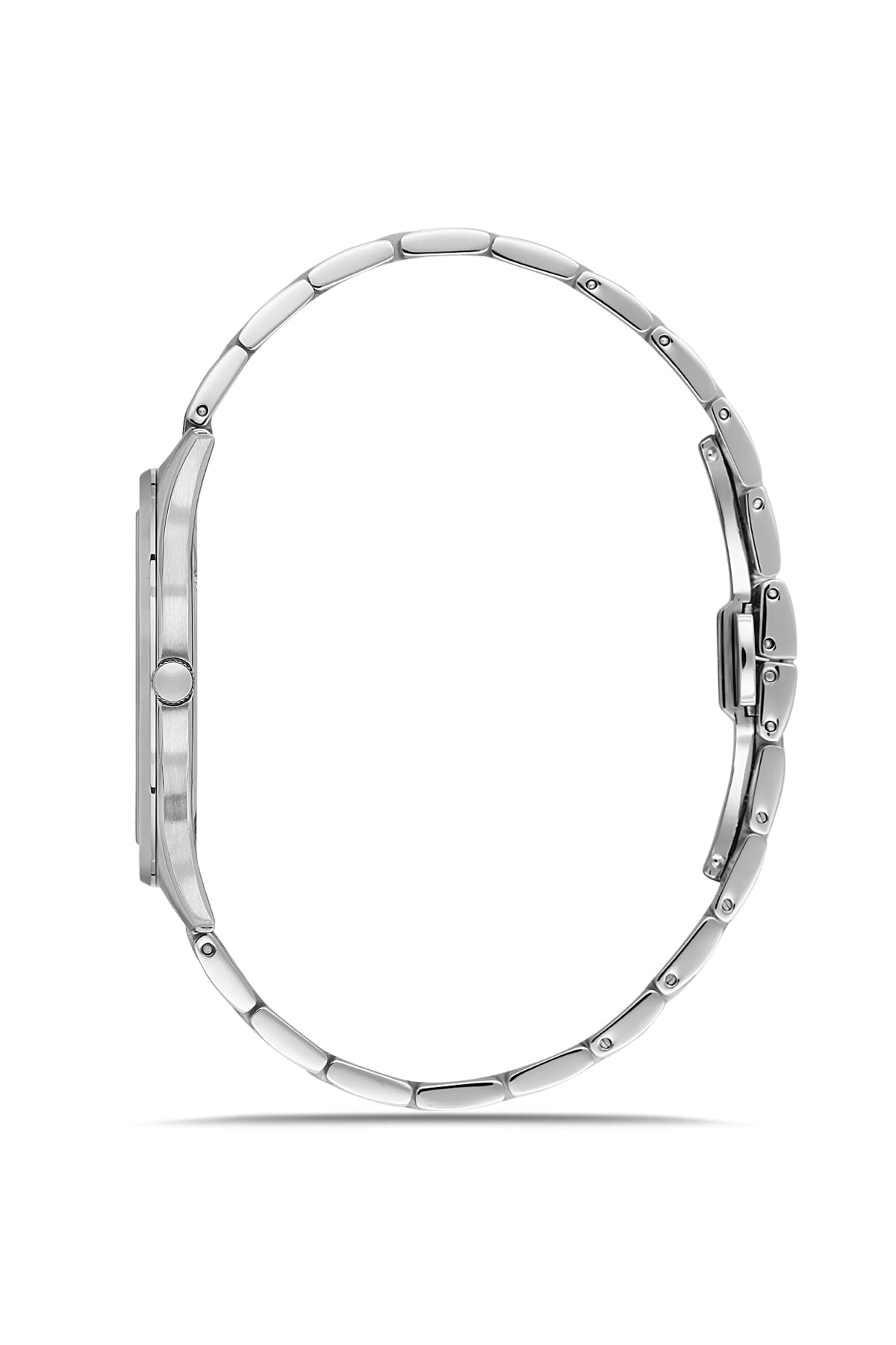 RMS Zeitmeister AG2218.12 men's watch with black dial, silver-tone case and stainless steel bracelet – side view